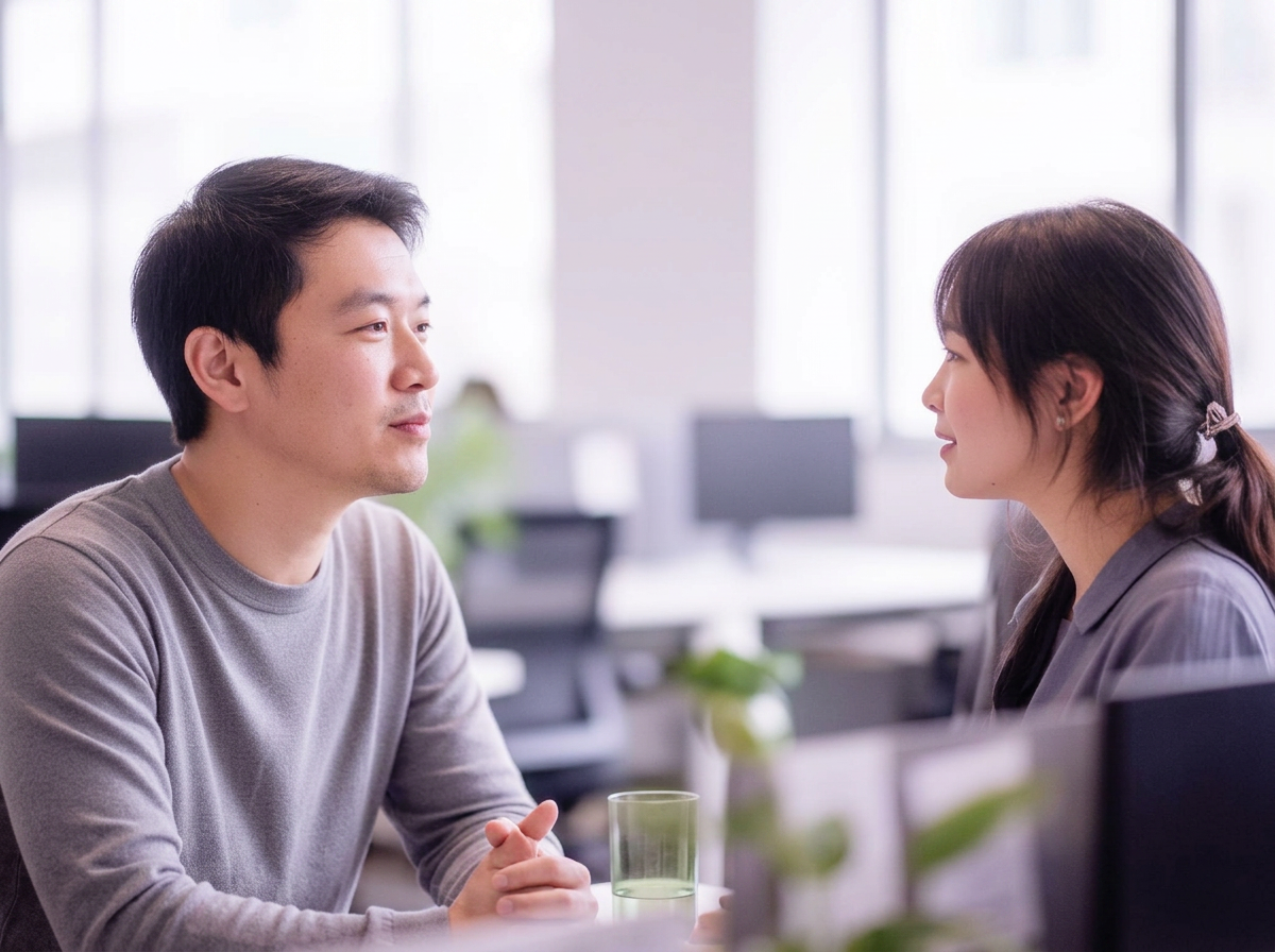 Two colleagues in conversation